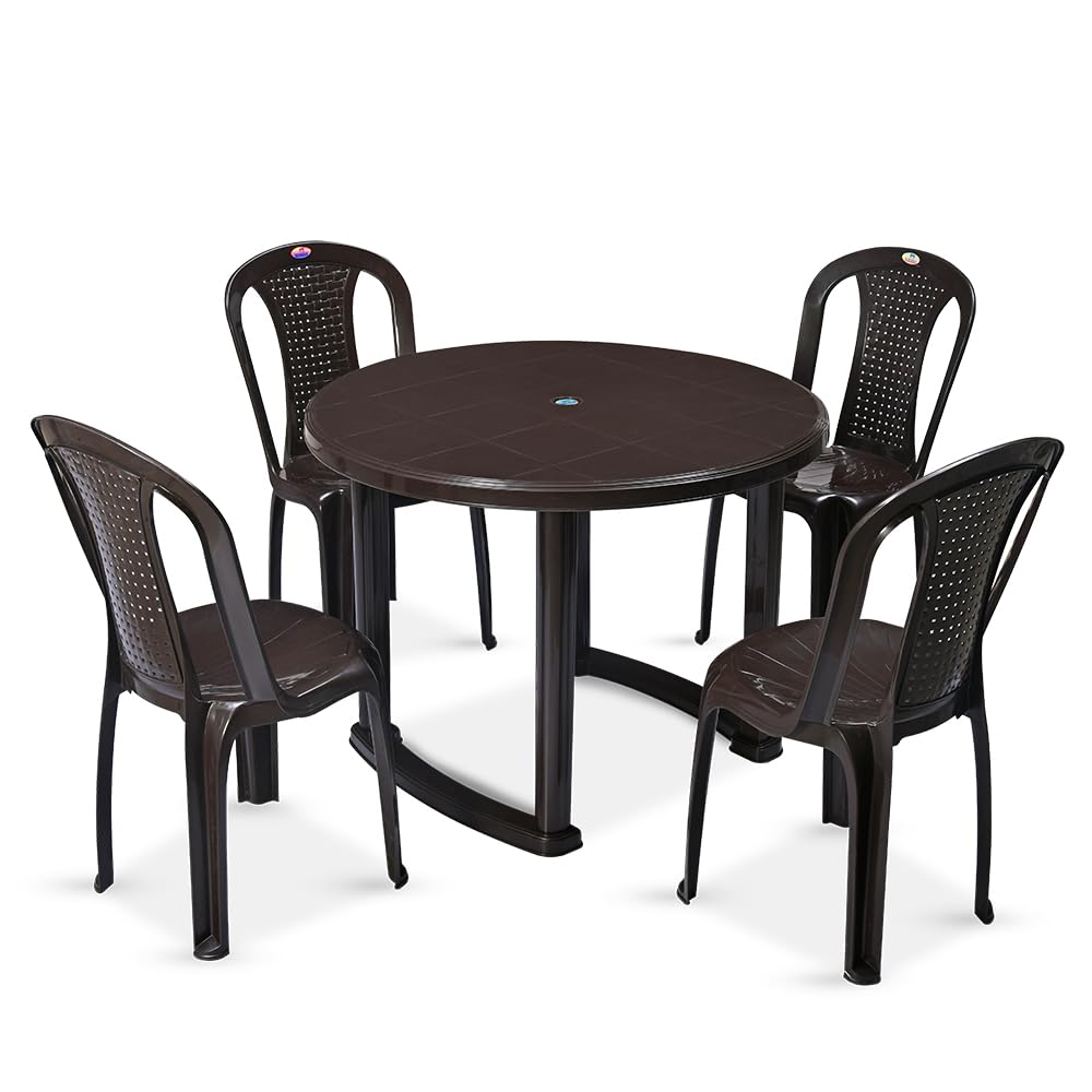 Nilkamal Meridian Round 4 Seater Virgin Plastic Dining Table Set for