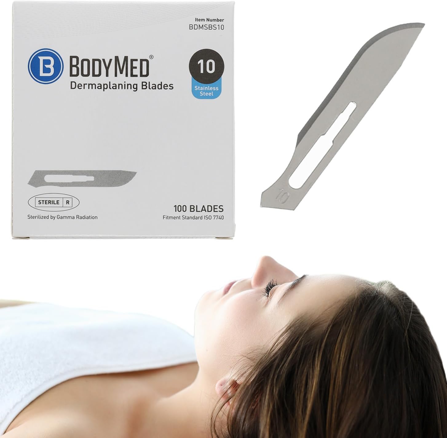 BodyMed Dermaplaning Blades #10 in Carbon Steel, 100 PCS - Disposable, Individually wrapped, Sterile Scalpel Blades for Estheticians, Facial Exfoliation, Hair Removal, Skin Care, Surgical & Podiatry