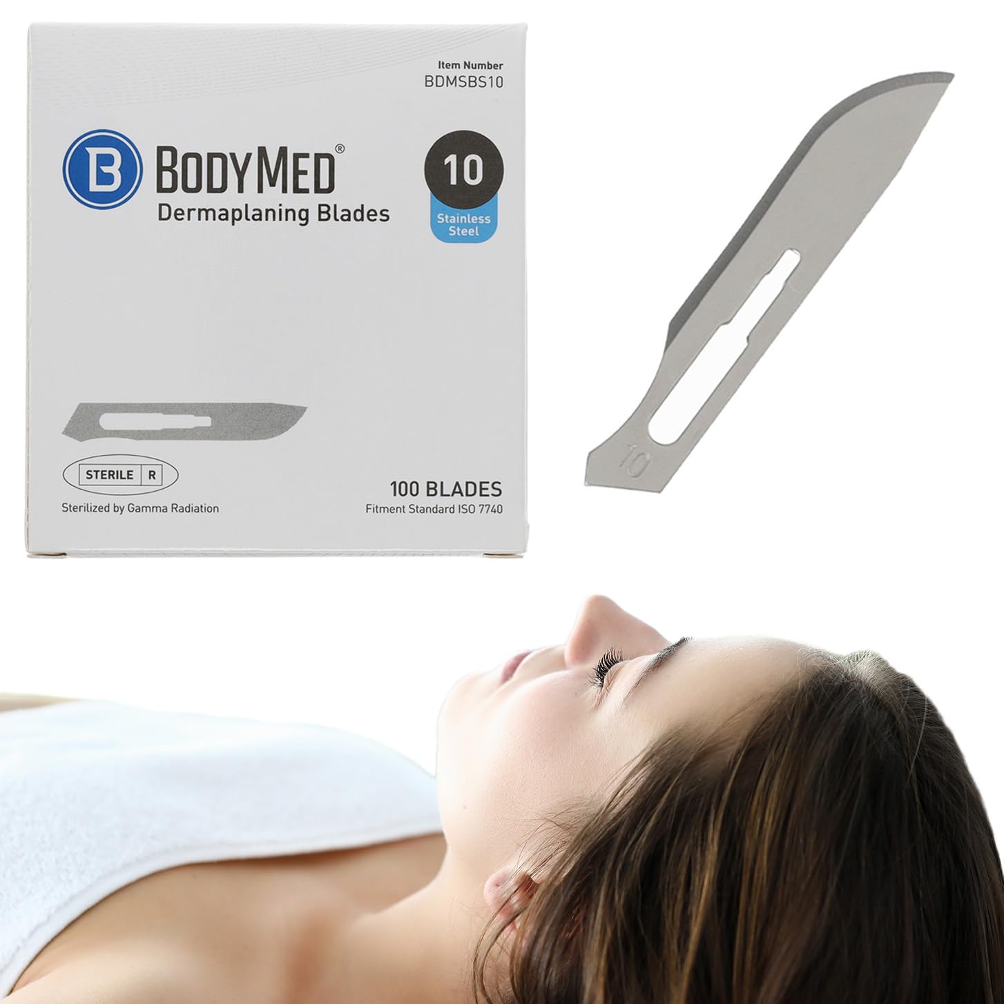 BodyMed Dermaplaning Blades #10 in Carbon Steel, 100 PCS - Sterile for Surgical, Skin Care, Hair Removal, and Podiatry Procedures - Small Detail Blade for Estheticians