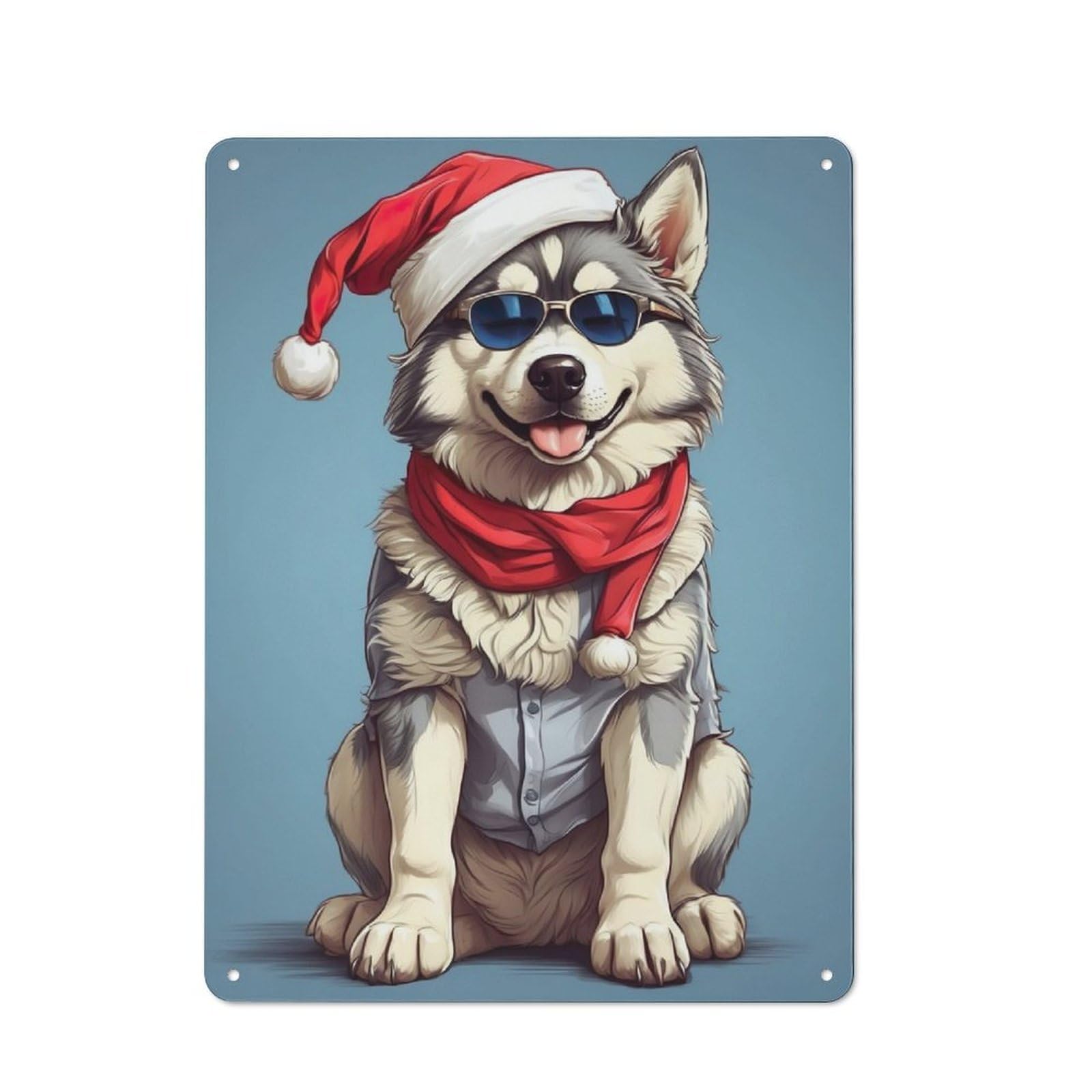 Junmoney Husky Christmas Retro Metal Wall Sign 40X30cm Featuring For Hallway Wall, For Garage, Workshop And Man Cave Decoration