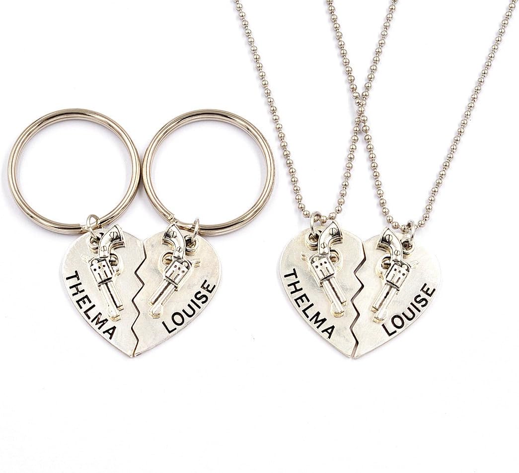 1 set Thelma and Louise Pistol Gun Charm Keychain Broken Heart Best Friends Matching Necklace