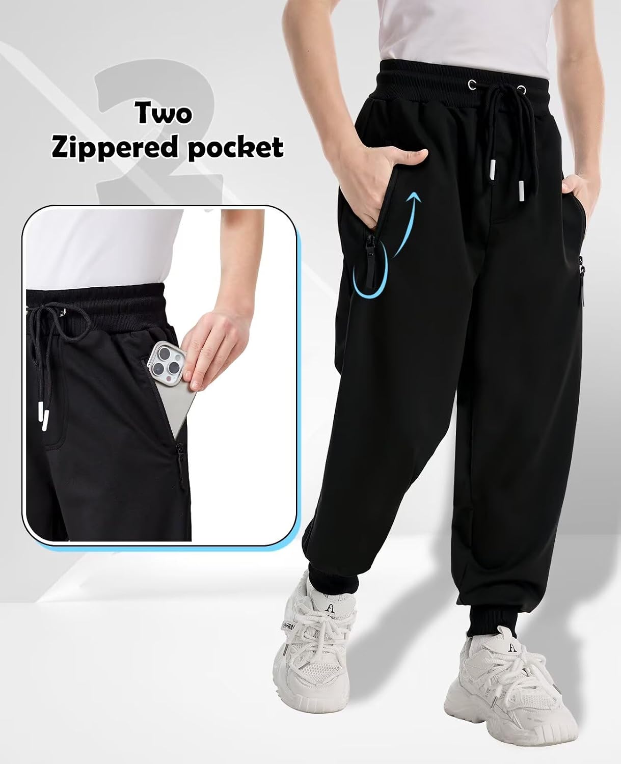 5 Pack Boys Joggers Sweatpants with Pockets Soft Athletic Pants for Soccer, Running & Sports
