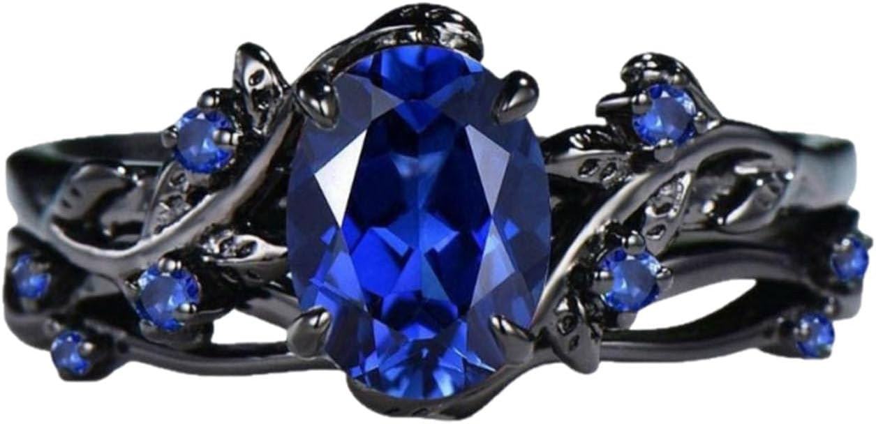 Vintage 2ct Oval Leaf Ruby/Amethyst/Agate/Turquoise Ring Solid 10K/14K/18K Black Gold Leaf Bridal Wedding Band Unique Twig Vine Engraved Promise Ring Birthday for Women Wife