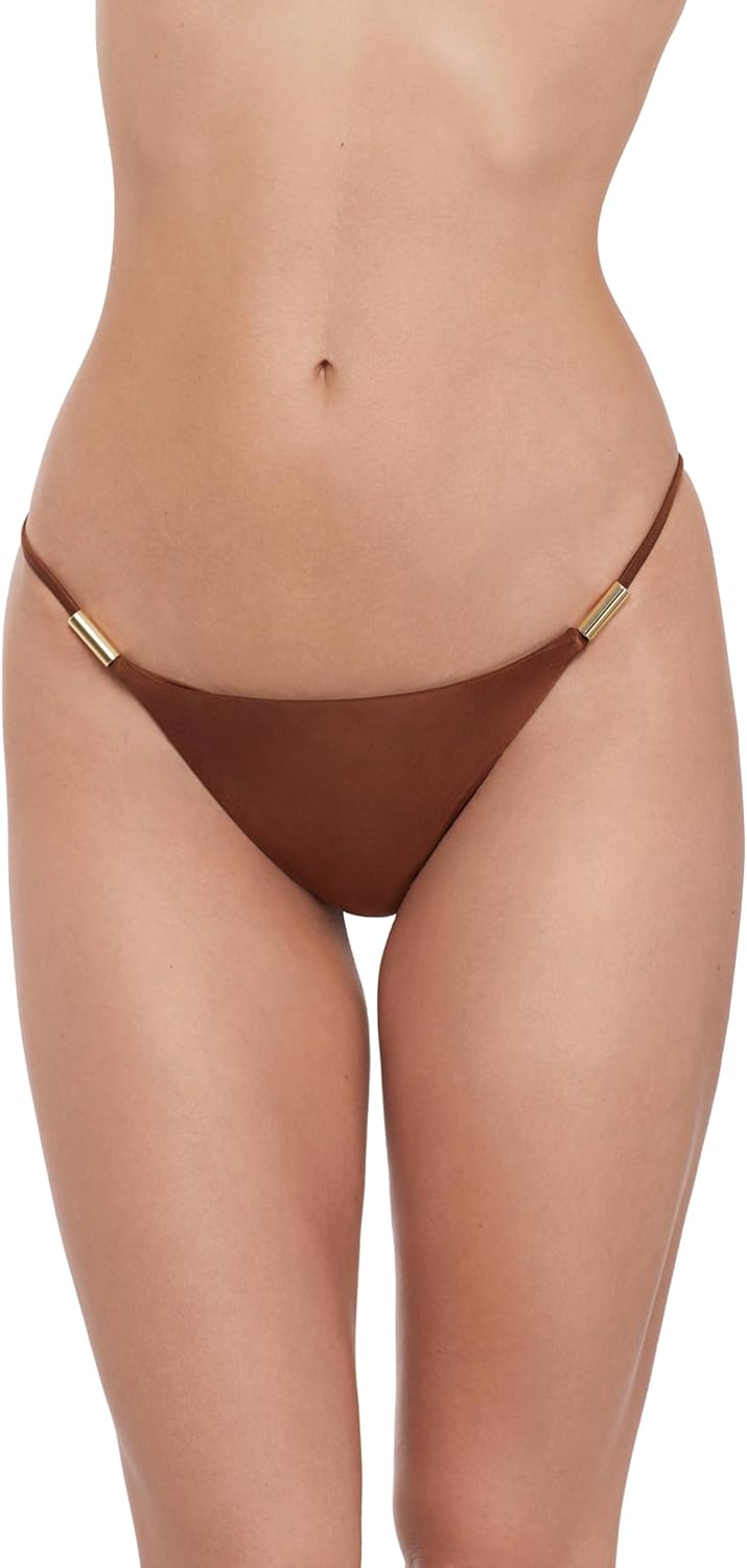 Steve Madden Womens Strap Side Bikini Bottom with Gold Beads