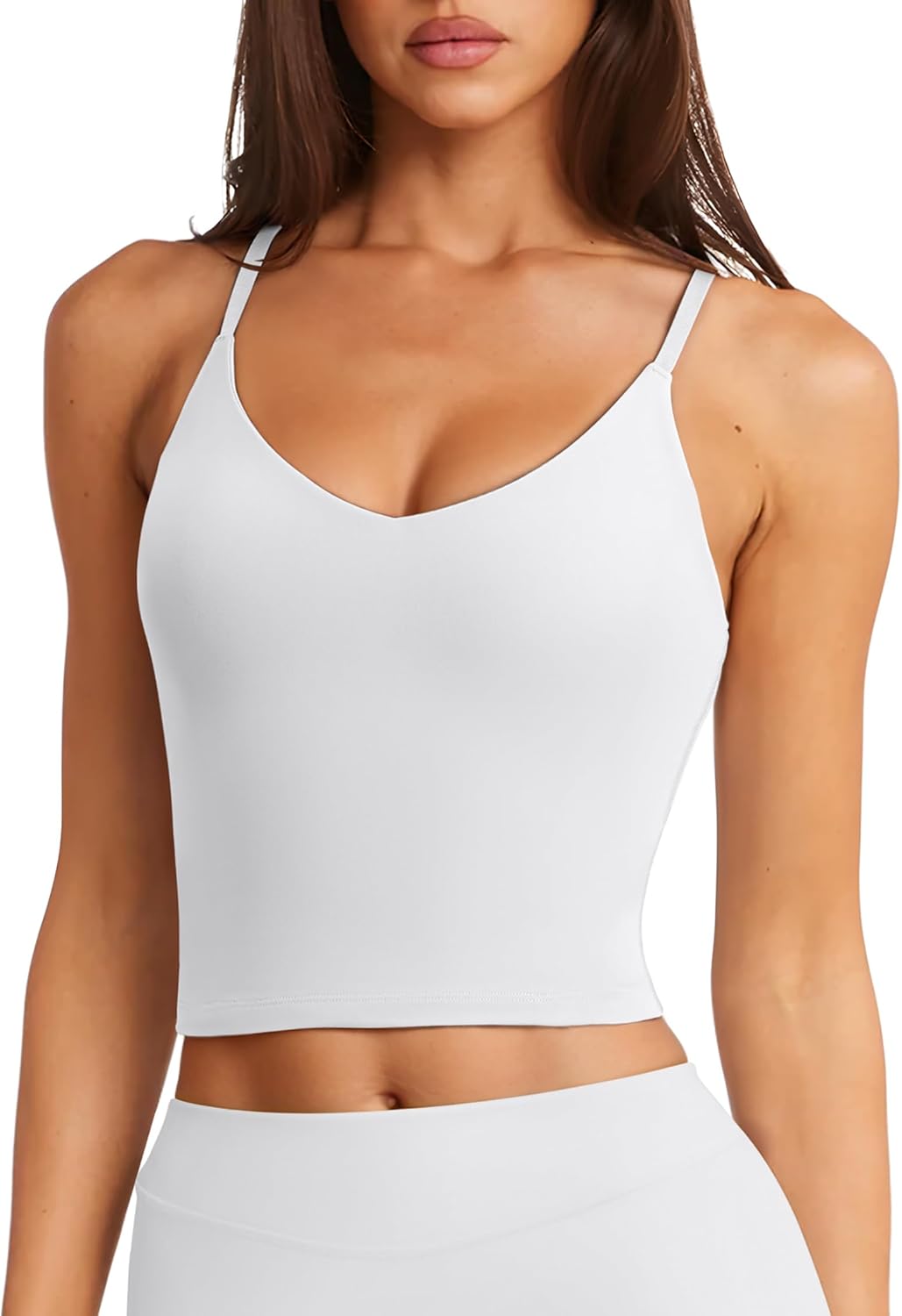 LASLULU Womens Adjustable Spaghetti Strap Sports Bra V Neck Wireless Padded Yoga Bra Camisole Workout Crop Tops