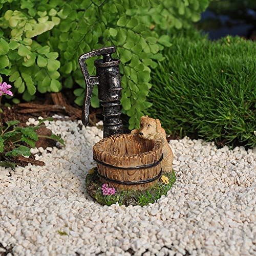 Well Puppy And Wash Basin Antique Brown 3 Inch Resin Stone Outdoor Statue #TOP2