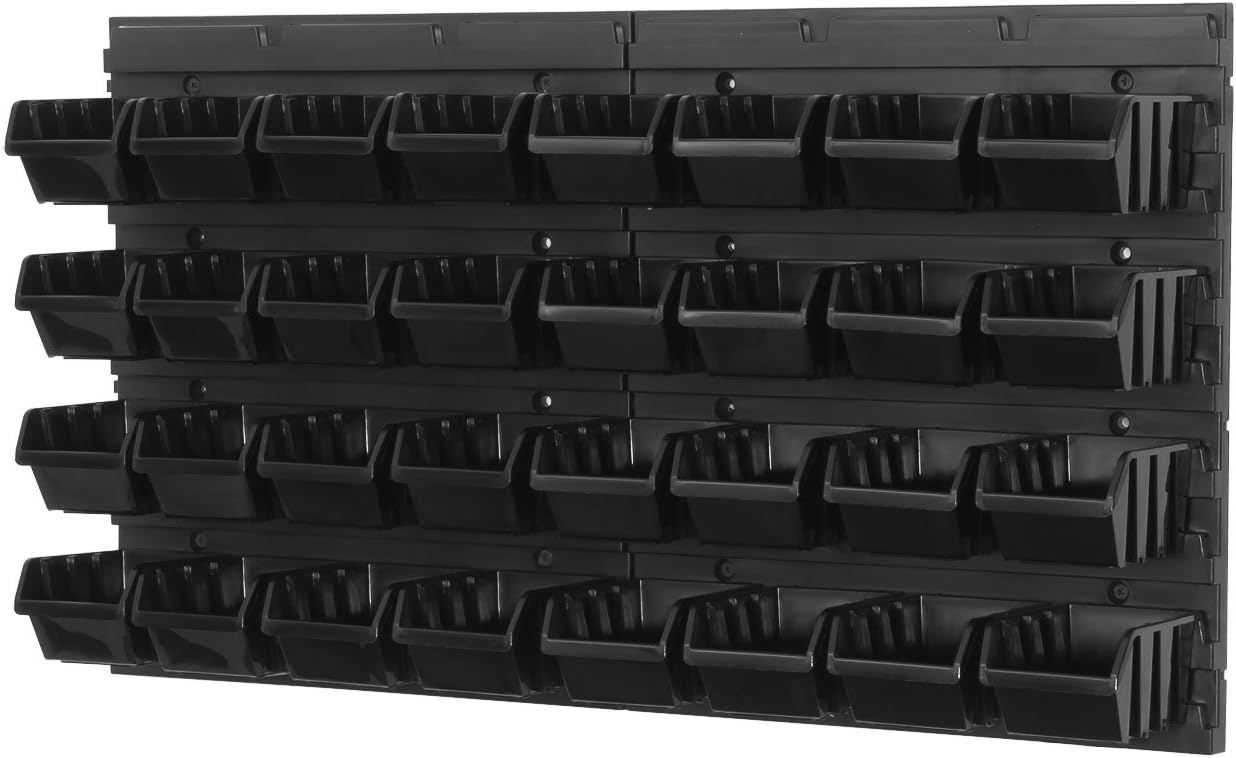 Storage Bins with Wall Mounted Panel - 32 Black Bins, More Combinations Available