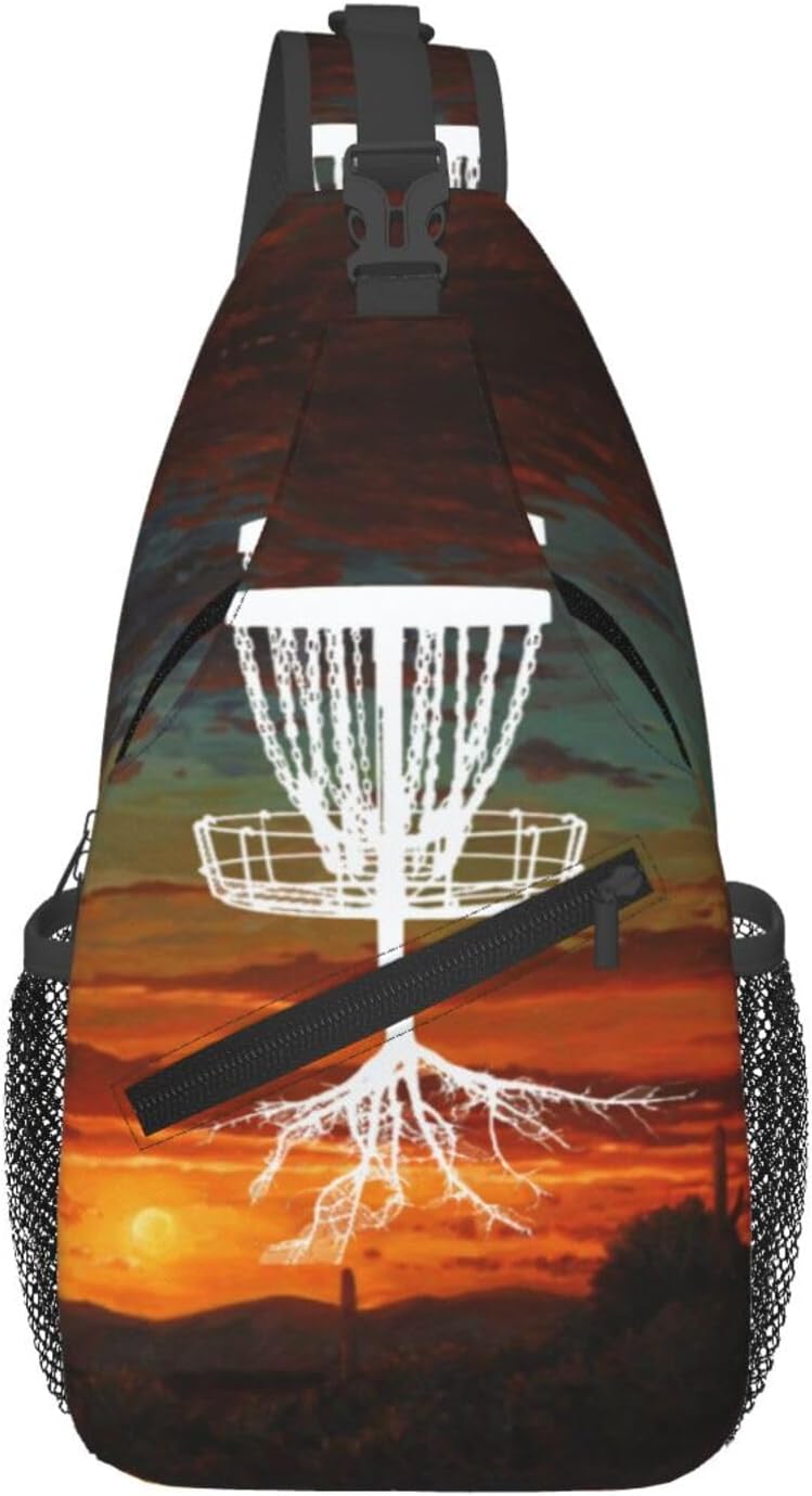 Disc Golf Tree Roots Pattern Crossbody Backpack Hiking Daypack Chest Sling Bag For Women Men