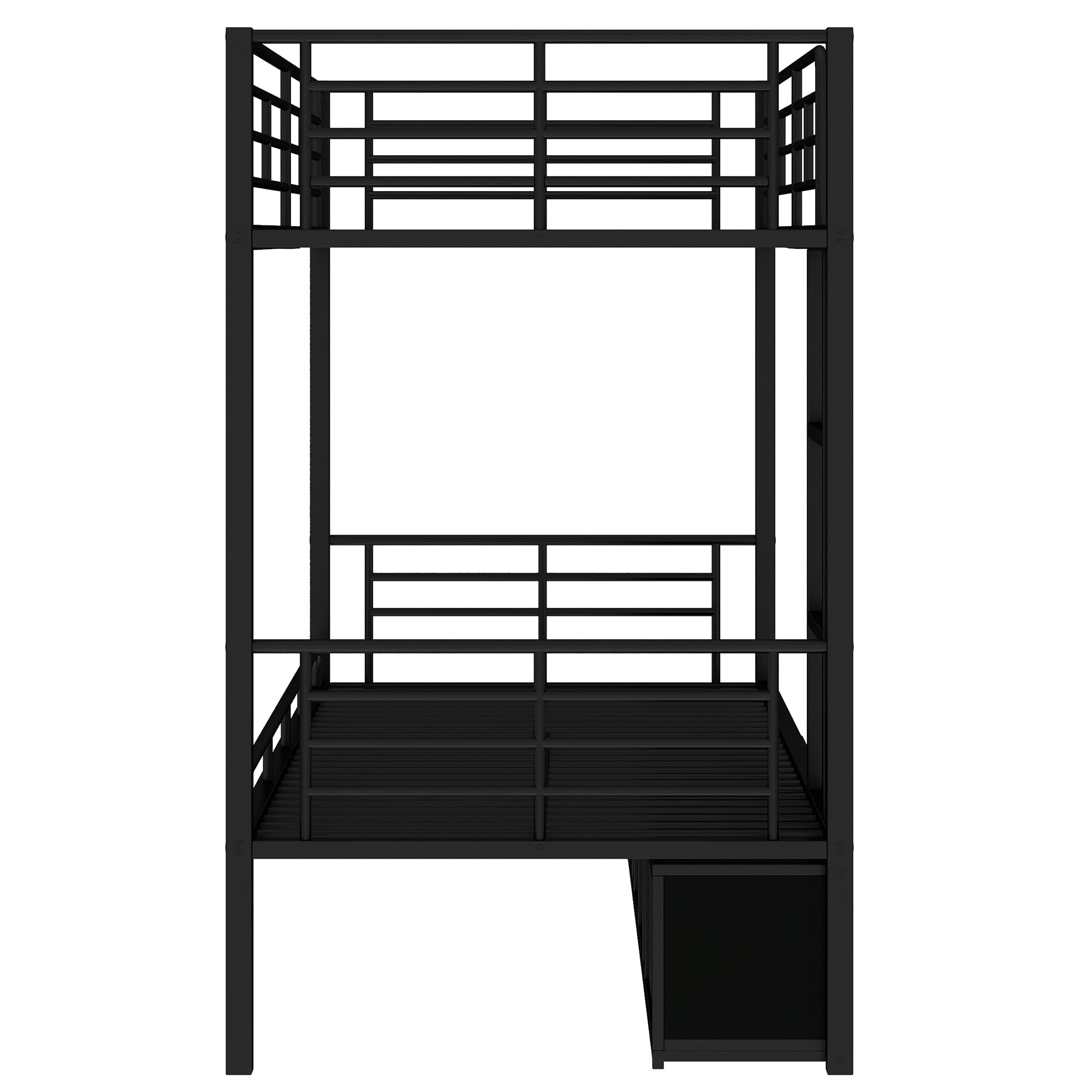Lubvtti Litera con estructura de hierro 90 x 200 cm, zapatero abierto y pequeño armario de dos puertas, con escalera lateral y red de protección, negro (colchón no incluido)