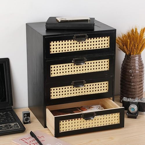 Miniatura 9 de GoooodGIFT Pequeña caja de almacenamiento de madera, cajones de ratán, cajones de madera, gabinete de boticario, cajones de boticario, gabinete