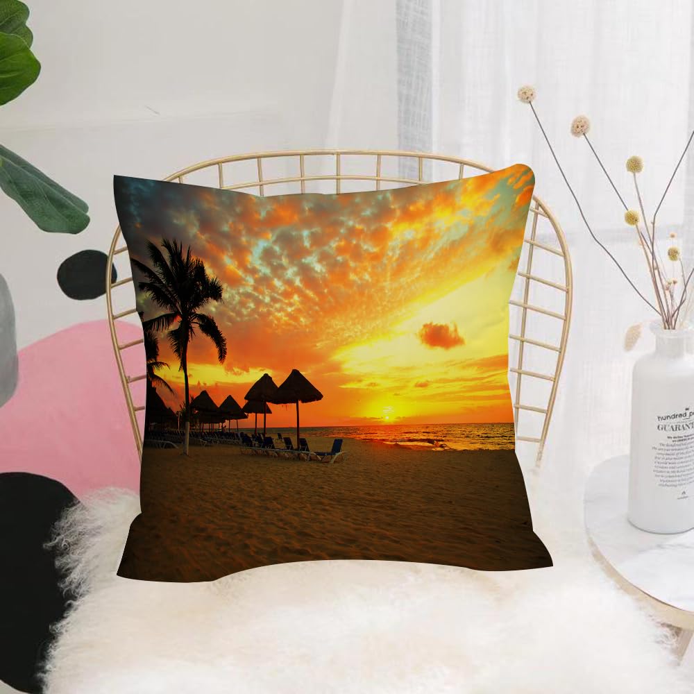 Hyosxw Set By The Sea, Sunset Scene In The Beach Re - A5 Cushion Cover,Throw Pillow Case Home Decorative For Living Room Bedroom Sofa Chair 18X18 Inch,Set By The Sea, Sunset Scene In The Beach Resort Silhouette Romantic Honeymoon,Pillowcase 45X45cm
