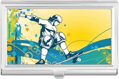 Sport Skateboard Colorful Illustration Business Card Holder Case Pocket Box Wallet