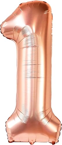 Miniatura 2 de KatchOn, Globo de oro rosa con el número 1, paquete de 2, globo número uno, globo de oro rosa  1 globo para decoraciones de primer cumpleaños y