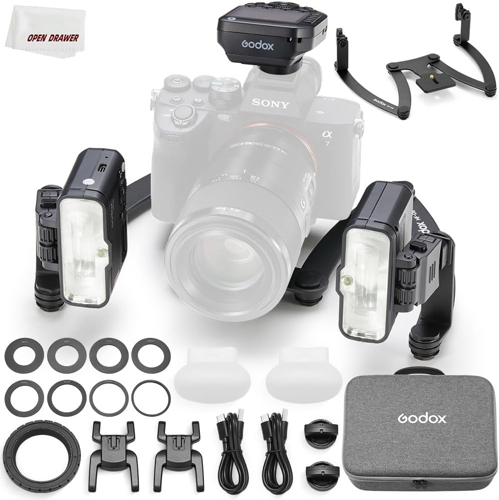 Godox MF12-DK1 Macro Flash Kit, 2.4G Wireless Control, Dentists Mode, Built-in Lithium Battery As an Off-Camera TTL Flash, Compatible with Sony, with XproIIS Trigge + Dentists Trigger and MF-DB Stand