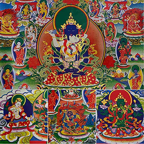 Thangka budista con brocado morado de gran formato 5