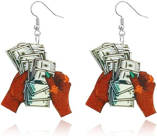 Aretes de signo de dólar para mujer, únicos, divertidos, ligeros, acrílicos, retro, de 100 dólares, símbolo de billete de billete de dólar, símbolo