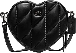 Coach レディース キルティングレザーハートクロスボディ、ブラック, ブラック///ホワイト, コンテンポラリー