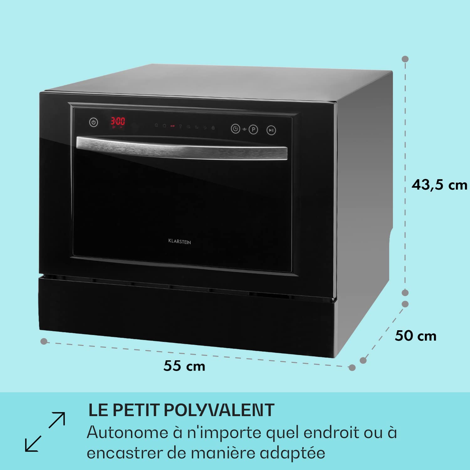 Klarstein Mini Lave-vaisselle de Table Compact 6 Couverts 7 Programmes Silencieux Portable