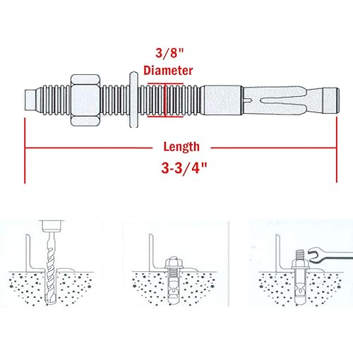 Miniatura 21 de Anclaje de hormigón de 1/4 x 3 pulgadas, anclaje de cuña de acero inoxidable 304 con excelente rendimiento antioxidante, kit de anclajes y tornillos