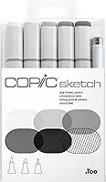 COPIC Marcador Sketch Ponta Dupla Redonda e Chanfrada, Estojo com 5 Cores Sketching Grays + 1 Multiliner