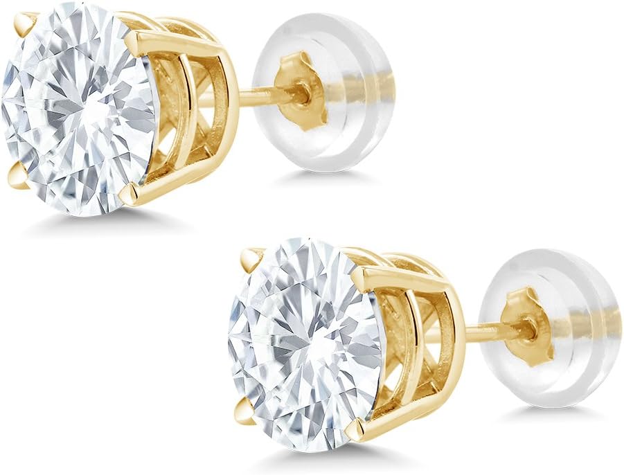 Gem Stone King 14K Yellow Gold White Moissanite 4 Prong Stud Earrings | 1.60 Cttw | Round 6MM | Gold Earrings For Women Men - Image 4