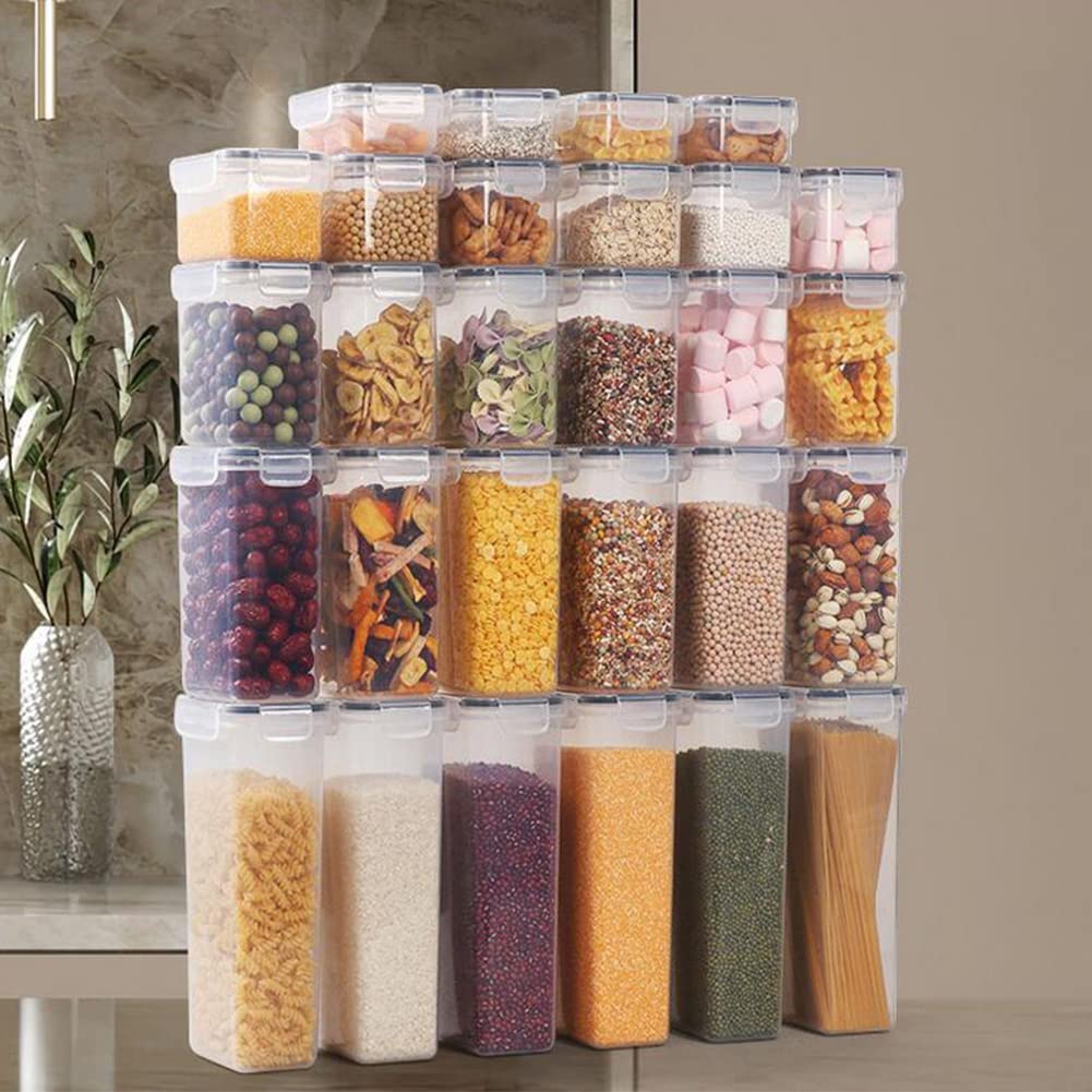Queta 28Pcs Botes Cocina Recipientes para Cereales Almacenamiento de Alimentos Recipiente de Botes Cocina Almacenaje de Plástico de Alimentos Sellados con Tapa Se Utiliza para Almacenar Cereales Pasta