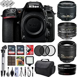Nikon D7500 HD Digital SLR Camera w/ 4 Lens - 18 to 85mm - 32GB - 30PC Bundle - Nikon 50mm 1.8D - Nikon 18-55mm VR - Nikon 85mm f/1.8G - Opteka 0.43X HD Wide Angle Lens with Macro