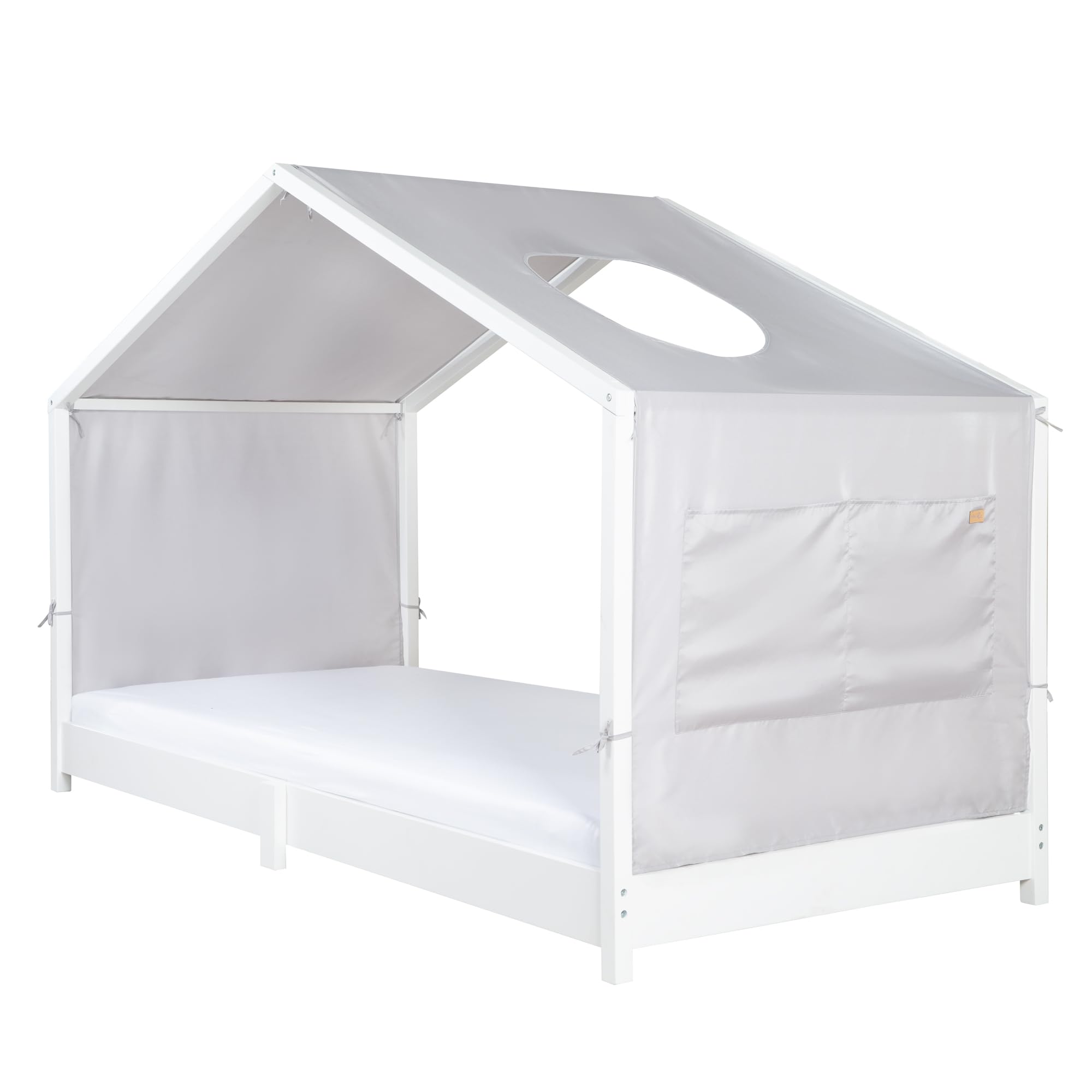 roba Copertura per Letti Montessori 90 x 200 cm - Accessorio Adatto per trasformare Il Letto in Un baldacchino - con 3 Tasche portaoggetti e Finestra sul Tetto - Grigio Chiaro