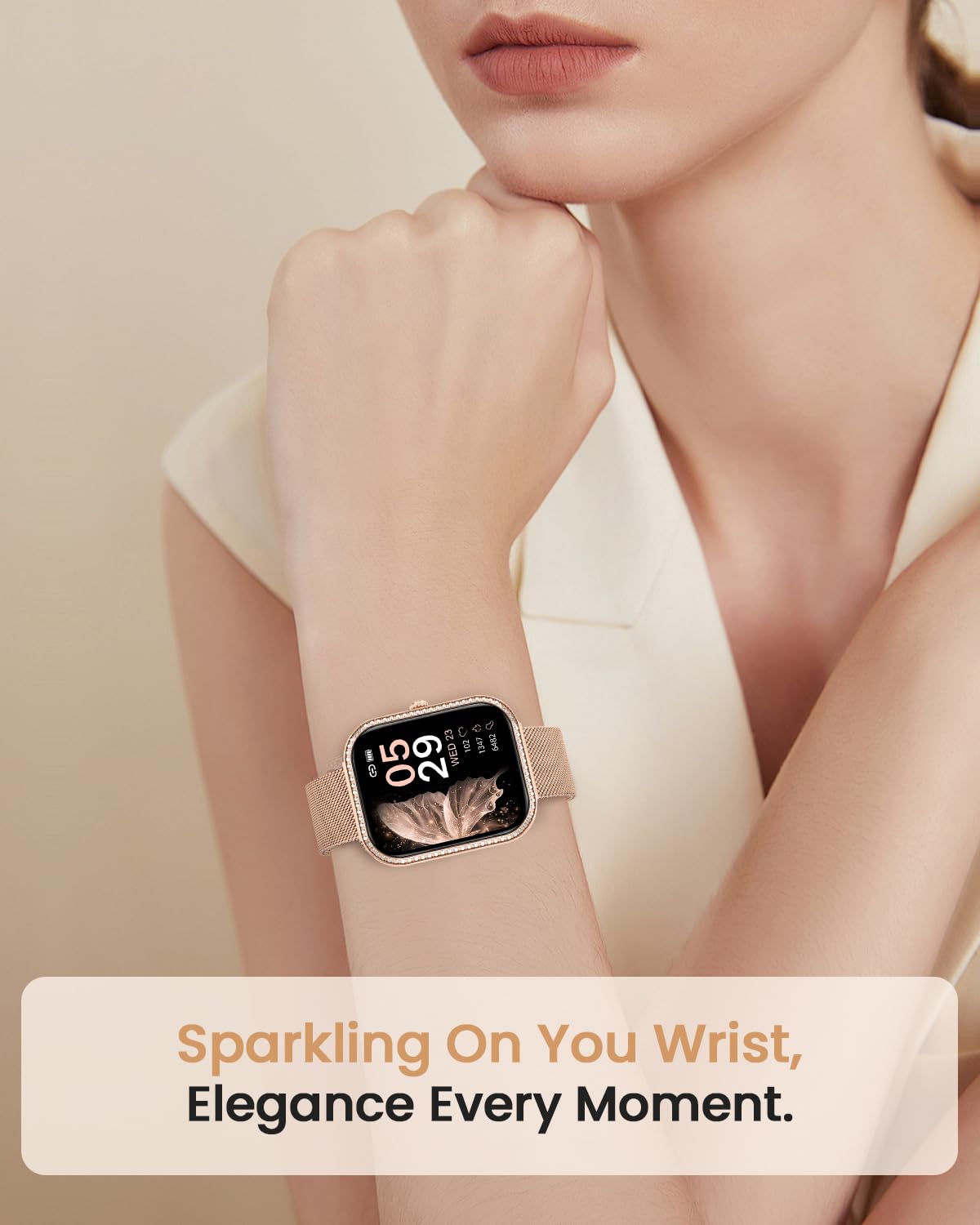 Fitnynxos Smartwatch Donna con Chiamata, 1,75" HD Orologio Smart Watch con 130+ Sport, Cardiofrequenzimetro, SpO2, Sonno, Ciclo Mestruale, Fitness Activity Tracker IP68 Android/iOS Oro, Regalo Donna