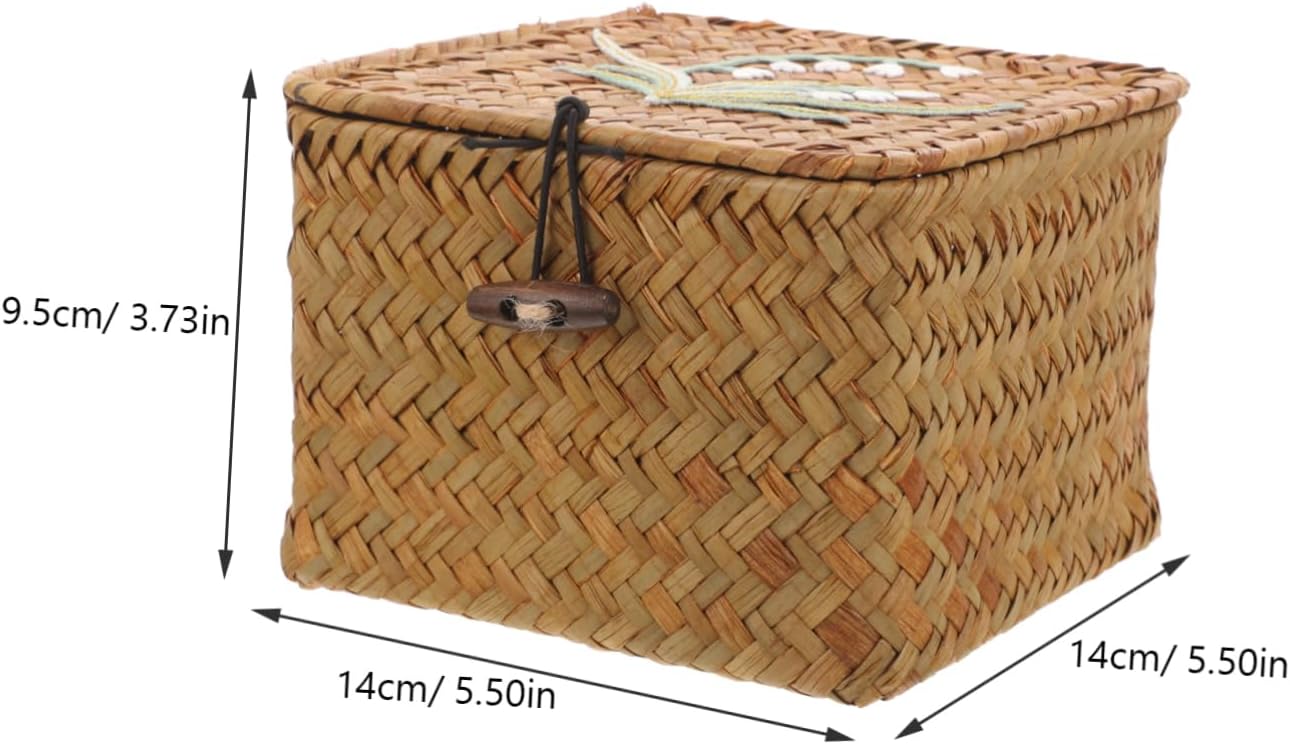 TEHAUX Woven Sewing Storage Basket with Lid Small Tailor Organizer for Accessories Tools and Household Small Item Storage