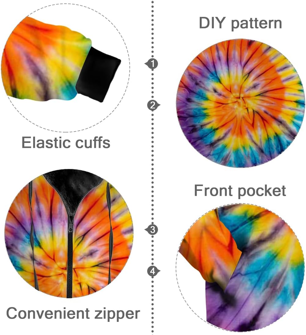 Tie Dye Womens Mens Winter Jacket,Fleece Lined Zip-up Hoodie Warm Sweatshirt Coat