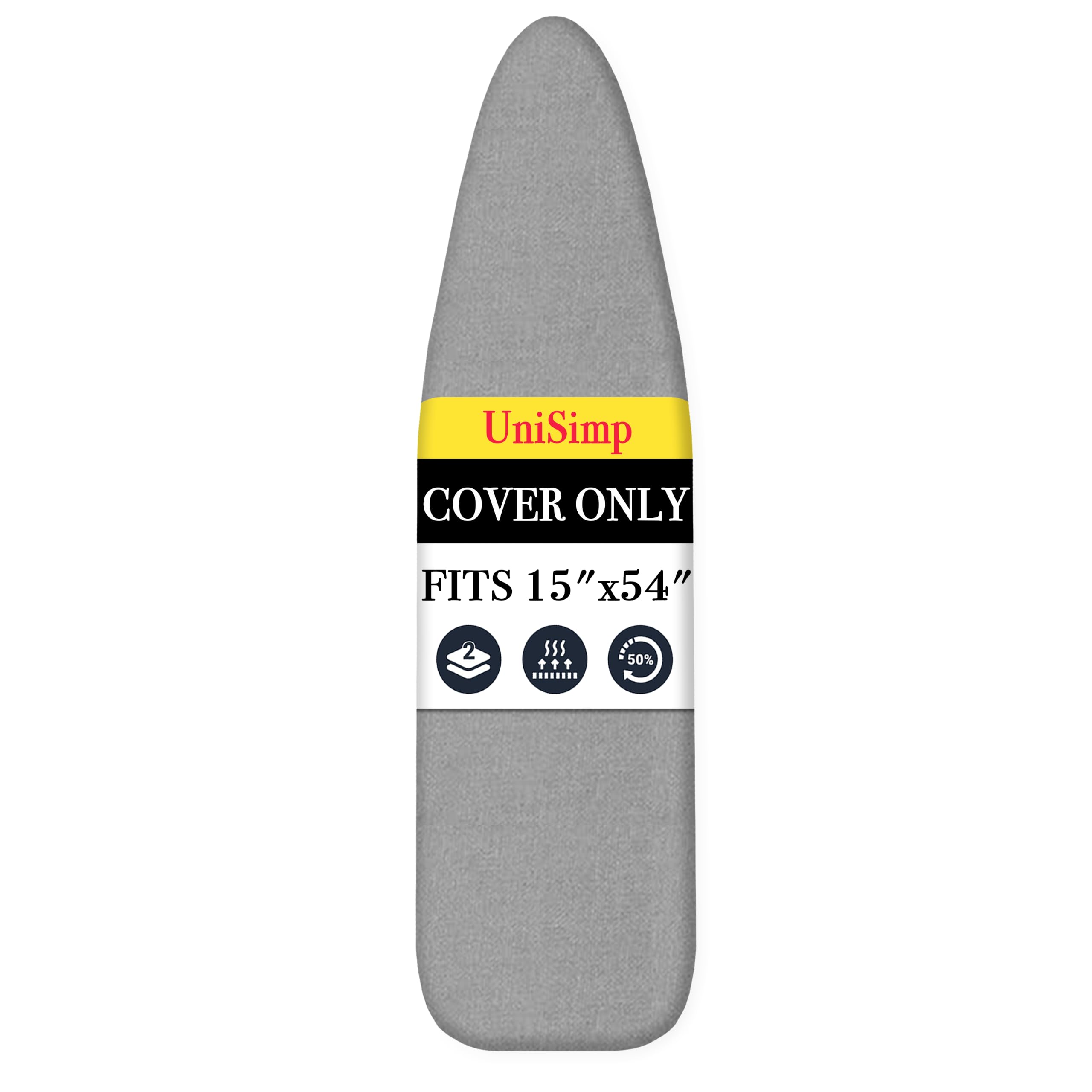 UniSimp - Funda con base para tabla de planchar, 38 × 137 cm, algodón natural extragrueso, resistente a quemaduras y manchas, tamaño estándar, fijaciones resistentes, borde elástico, gris