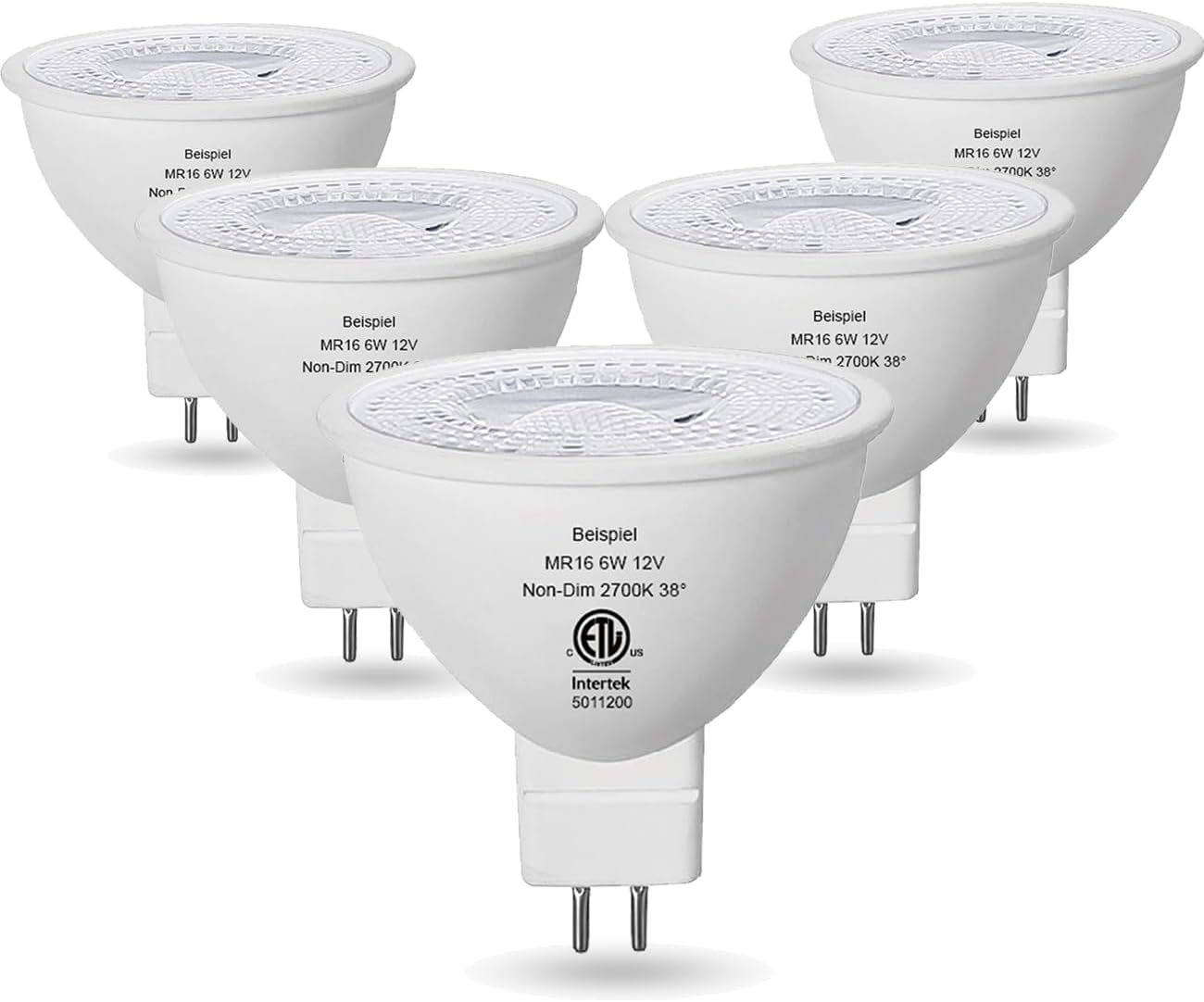 Beispiel MR16 Led Bulbs 6W, 35W Halogen Equivalent,2700K Soft Warm White,12V Low Voltage GU5.3 Spotlights for Outdoor Landscape Flood Track Lighting,Non-Dimmable,Pack of 5