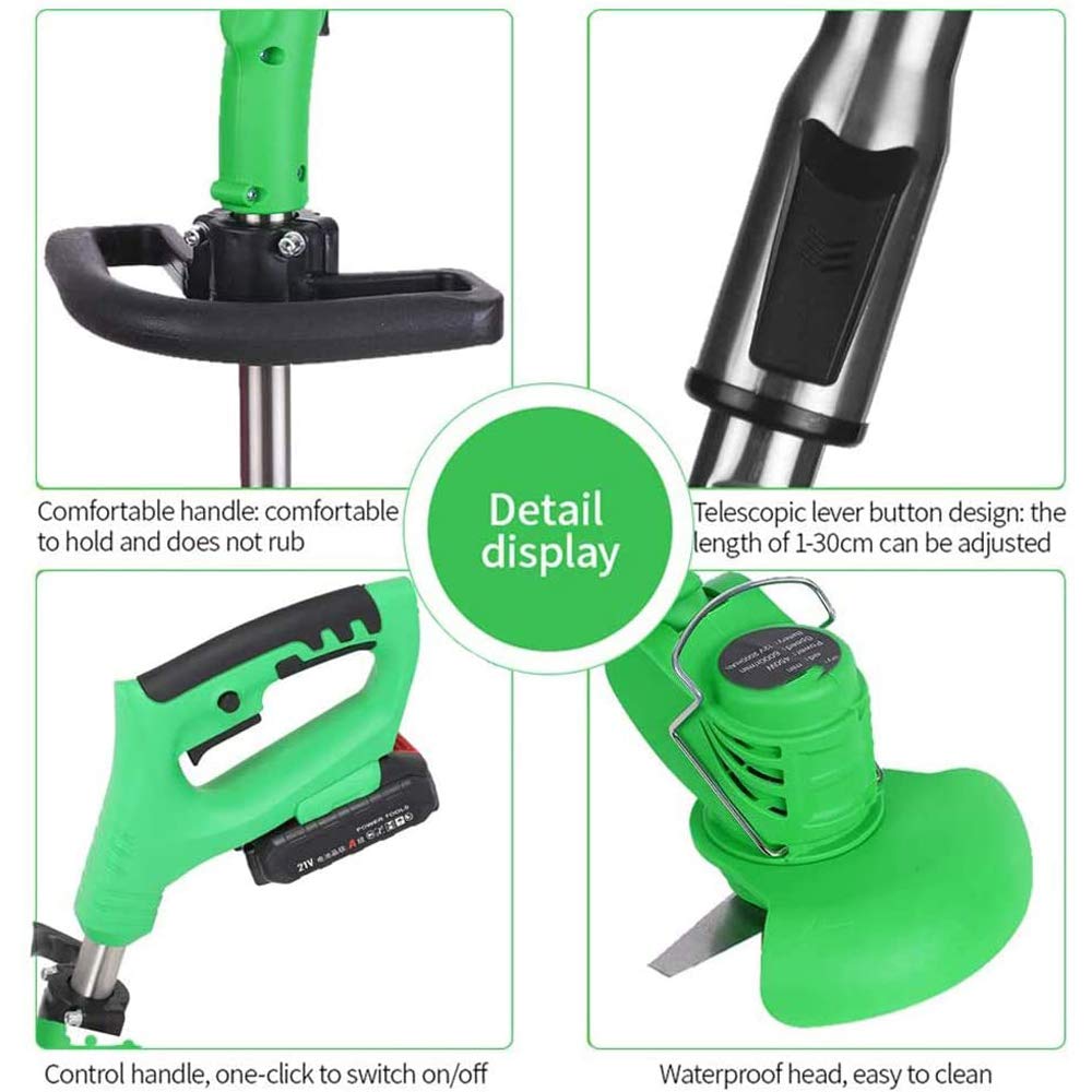 WRISCG Cortacésped Inalámbrico Jardín Cortacéspedes y Herramientas eléctricas para Exteriores Lncluir Batería+Cargador+Cuchilla Redonda+Hoja de Metal+Cuchilla de plástico,21V