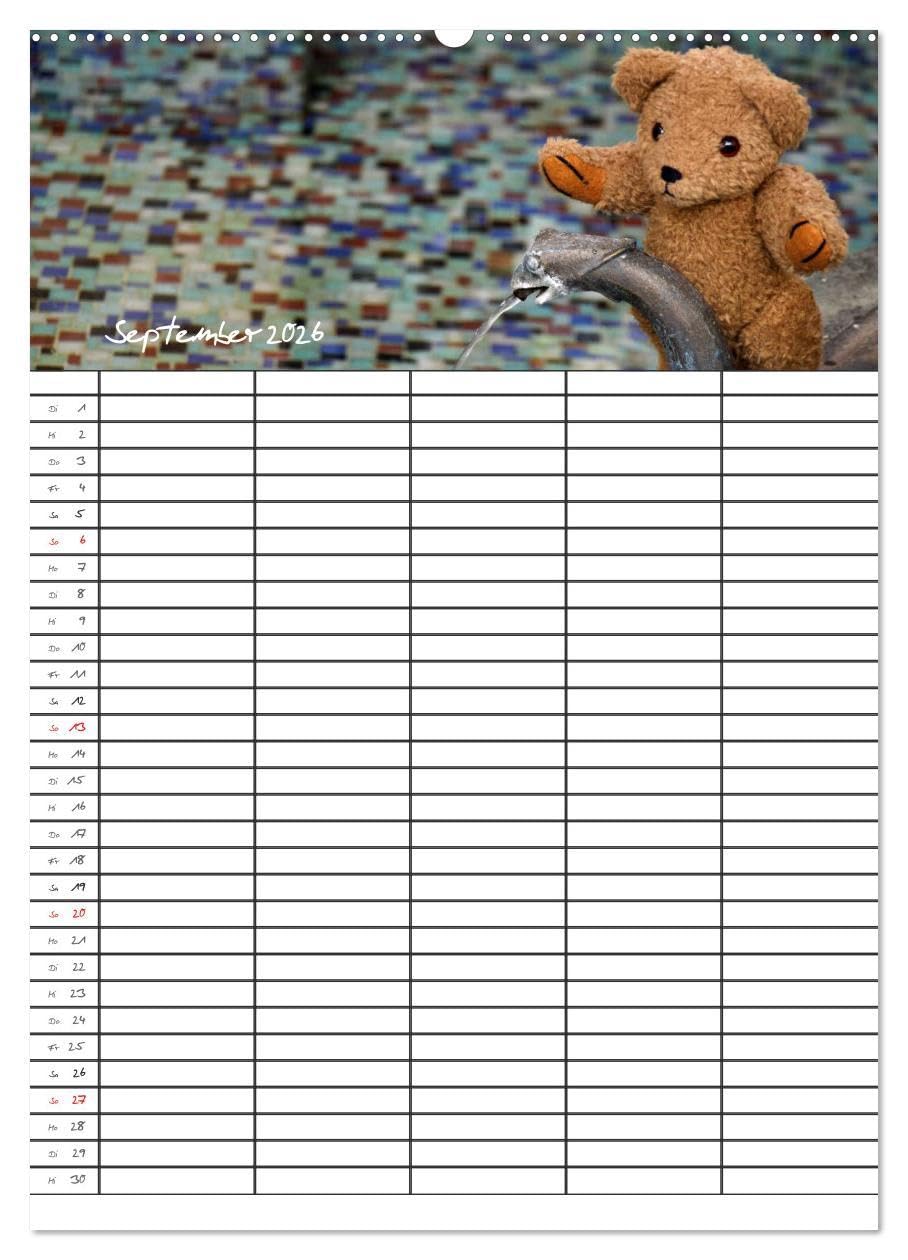 Der Teddybären-Familienplaner (hochwertiger Premium Wandkalender 2026 DIN A2 hoch), Kunstdruck in Hochglanz: Teddy KramBam und seine bärigen Freunde (CALVENDO Spass)