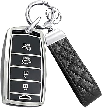 Key Fob Cover fit for Genesis G80 G90 G70 TPU Key Cover Case Key Protector Keychain 4 Buttons B Black