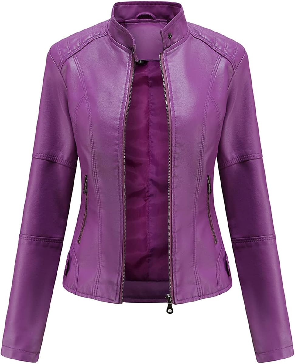 DEAR MODEL Faux Leather Jacket Women Bomber Jacket Women's Belted Motorcycle Jacket