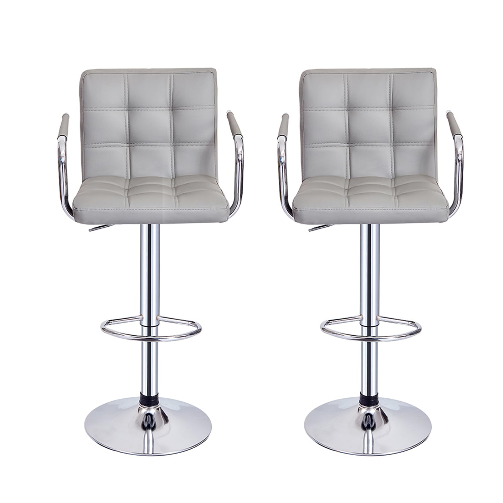 Panana Set of 2 Bar Stool with Armrest Kitchen Breakfast Swivel Gas Lift Height Adjust Cafe Chair Pub Stools (Grey)