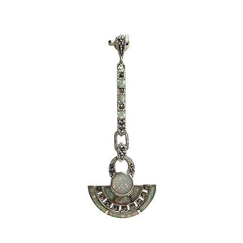 Miniatura 2 de Art Deco Style Egyptian Wallace Simpson Gilson Opal and Marcasite Set Pendant and Earrings 925 Sterling Silver (Light Blue Earrings)