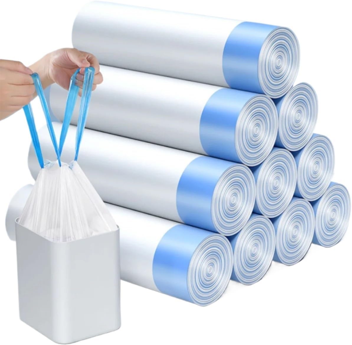 45X50 Large Drawstring Garbage Bags - Thick, Portable White Plastic Trash Bags for Household Use(10 roll)