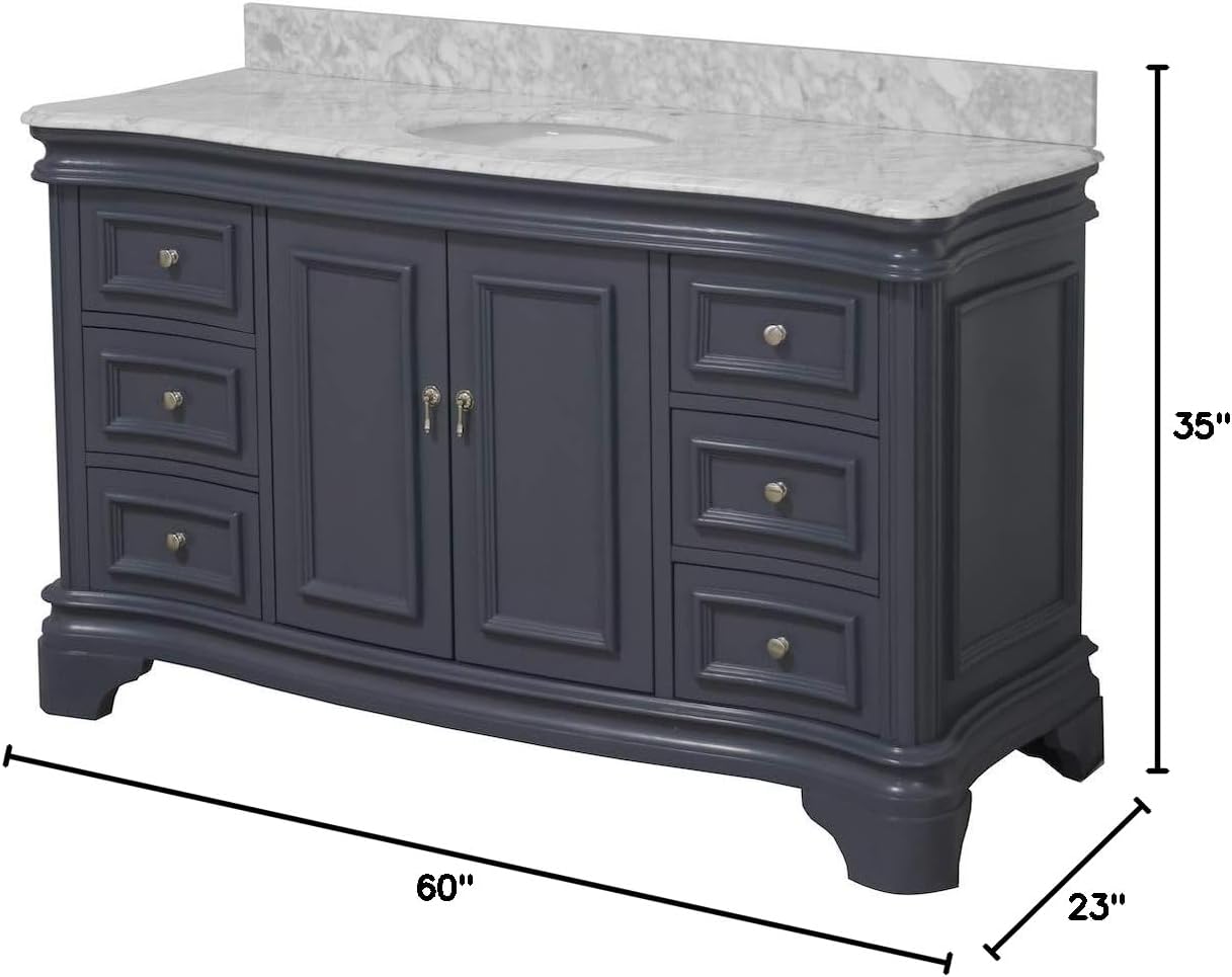 Kitchen Bath Collection Katherine 60-inch Single Bathroom Vanity (Marine Gray/Carrara): Includes Marine Gray Cabinet, Authentic Italian Carrara Marble Countertop and White Ceramic Sink
