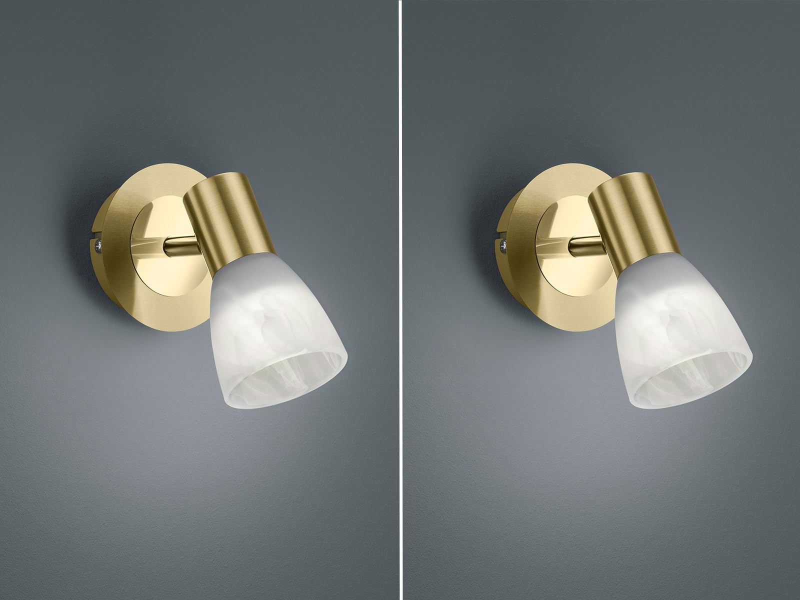 Trio Leuchten Lot de 2 spots LED modernes en laiton mat avec abat-jour en verre Alabaster