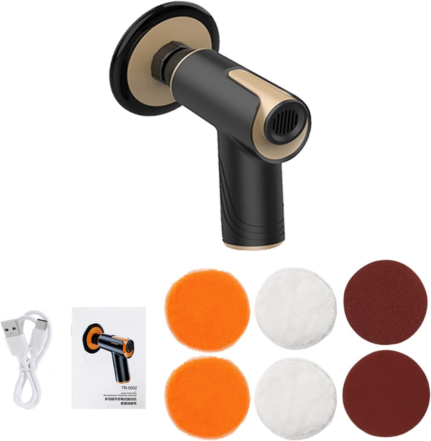 Car Polisher Multi-functional Wireless Electric Paint Polishing Cleaning Machine Scratches Repair Waxing Tools USB Rechargeable with High Efficiency(Gold)