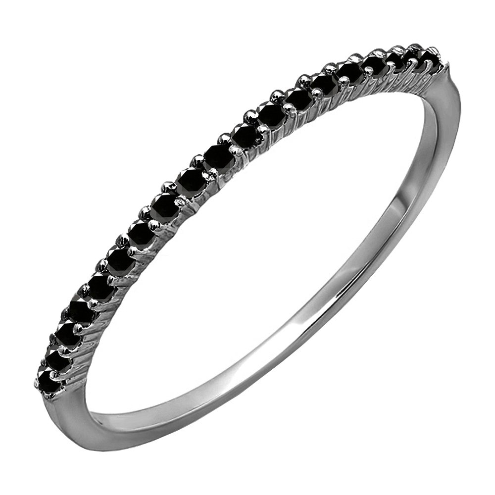 0.15 Cttw Black Rhodium Plated 10K Solid Gold Round Black Diamond Womens Wedding Band