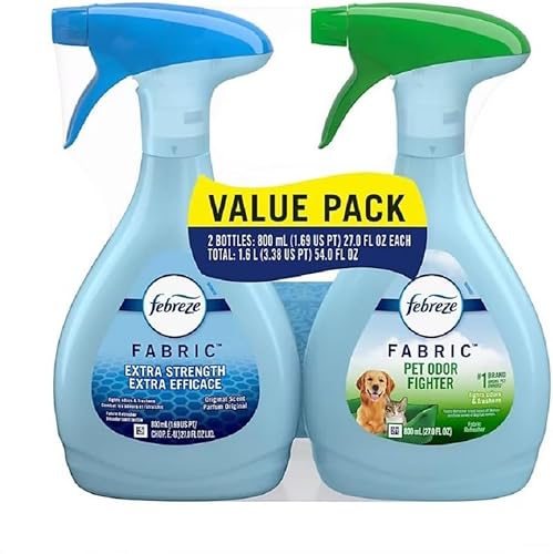 Febreze Paquete económico de renovación de tela, eliminador de olores de mascotas y desodorante de tela extra resistente, 27 onzas líquidas, paquete