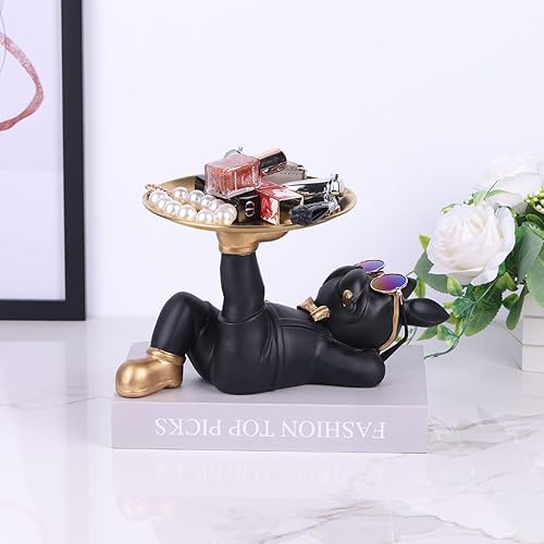 Miniatura 7 de Estatua de bulldog francés negro  Bandeja de bulldog para dulces y soporte para llaves, almacenamiento de joyas, ideal para decoración moderna del
