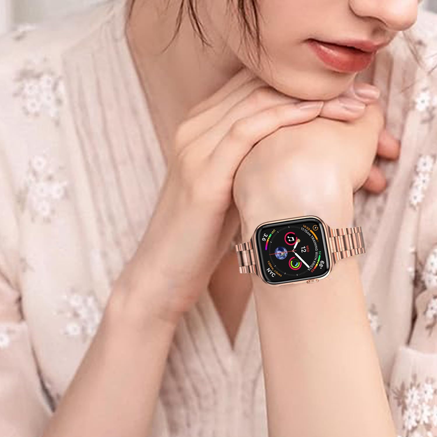 chuangshiji Compatible with Apple Watch Band 38mm 40mm 41mm Women Men, Metal for iWatch Band Series 9/8/7/6/5/4/3/2/1/SE (Rose Gold, 38mm/40mm/41mm) - Image 6