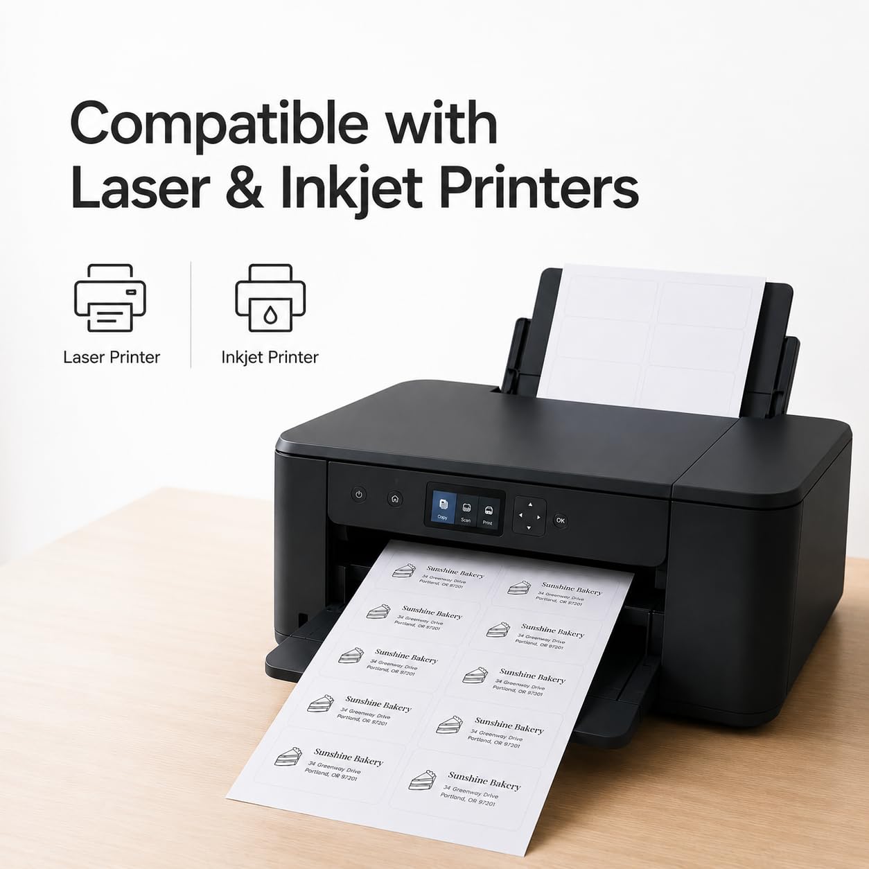 (2 "x 10 cm) 200 fogli, etichette adesive bianche stampabili, stampa laser/inkjet - opaco, 10 per pagina