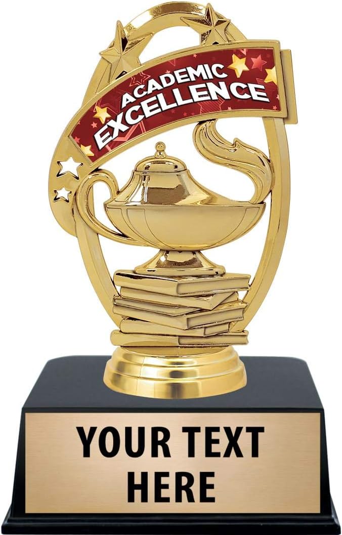 Crown Awards Academic Excellence Trophies with Custom Engraving, 6" Personalized Academic Excellence Trophy On Black Base