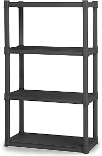 Sterilite 4 Shelf Heavy Duty Plastic Storage Unit - 50lb Capacity Garage Organizer Shelves, Tool-Free Assembly, Rust-Proof